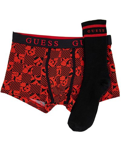 Guess Set Boxer et chaussette Fantaisie Logo Noir-Rouge/Noir en Coton