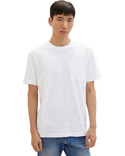Tom Tailor Basic Crew-Neck T-Shirt mit Brusttasche - Weiß