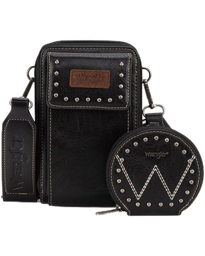 Wrangler Leather Crossbody Bag For Cell Phone Wallet Shoulder Purse With Coin Pouch - Black