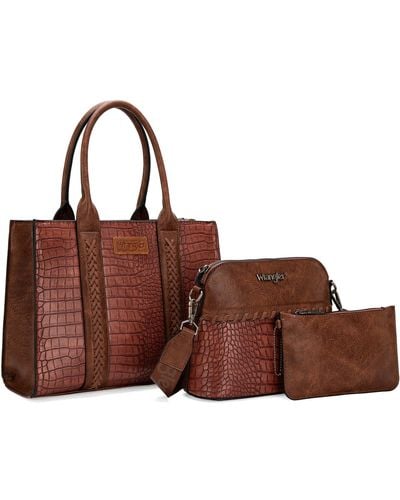 Wrangler 3pcs Purses For Tote Bag Crossbody Handbag Sets With Strap - Brown