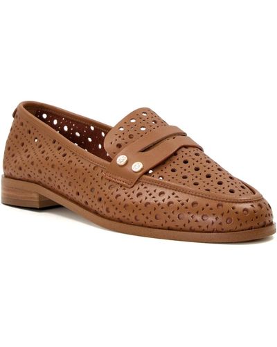 Dune Ladies Glimmered Laser-cut-detail Penny Loafers Size Uk 5 Tan Flat Heel Loafers - Brown