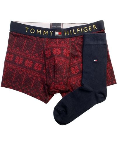Tommy Hilfiger Conjunto de baúl y Calcetines Bañadores Ajustados para Hombre - Rojo