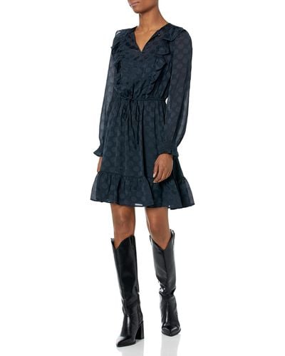 Tommy Hilfiger Womens Shift Chiffon Long Sleeve Round Neck Dress - Blue