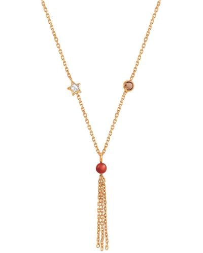 Nomination | Collier Collection Bella – Fermoir Mousqueton – Collier en Argent 925 avec oxydes – Pendentif à 3 chaines et une perle – - Métallisé
