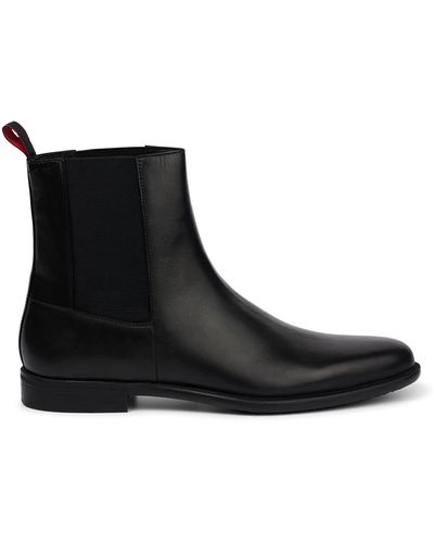 HUGO Polished-leather Chelsea Boots With Logo Detail - Black