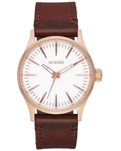 Nixon Analog Quarz Smart Watch Armbanduhr mit Leder Armband A377-2630-00 - Braun