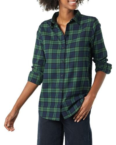 Amazon Essentials Long-Sleeve Classic-Fit Lightweight Plaid Flannel Shirt Athletic-Shirts - Verde