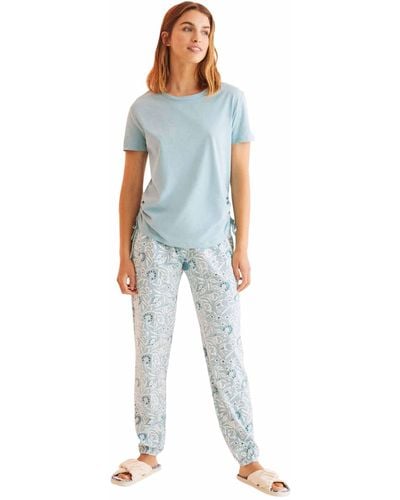 Women'secret Lange Pyjama Van 100% Katoen - Blauw