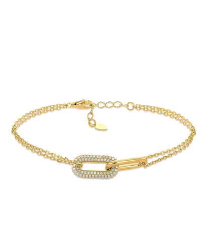 Amazon Essentials Gold Plated Sterling Silver Pave Link Bracelet - Metallic