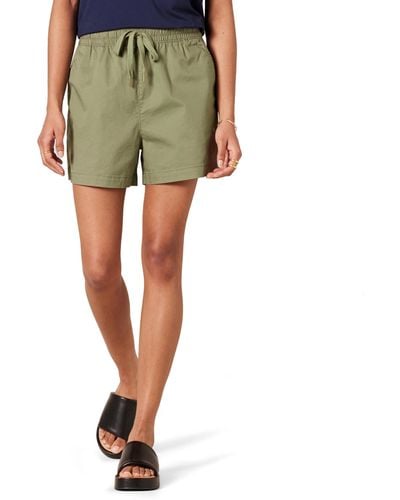 Amazon Essentials Pantalón Corto y Holgado de Talle Medio sin Cierre y de algodón elástico Mujer - Verde