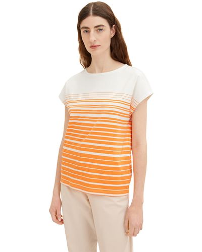 Tom Tailor 1035480 Loose Fit T-Shirt mit Streifen - Orange