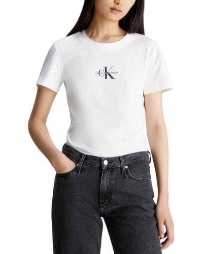 Calvin Klein Jeans MONOLOGO Slim Tee J20J222564 Top in Maglia a iche Corte - Bianco