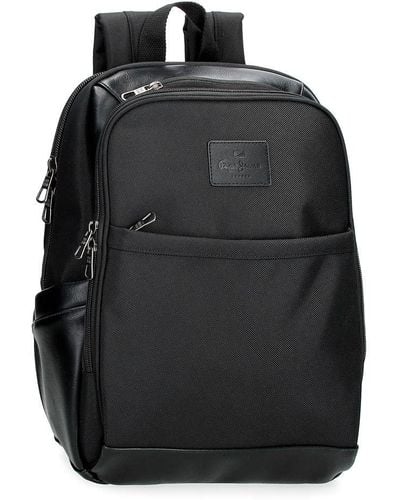 Pepe Jeans Sander Backpack For Laptop Double Compartment Adaptable 15.6" Black 33x40x17 Cms Polyester With Synthetic Leather Details 22.44l