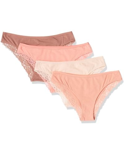 Amazon Essentials Cotton And Lace Cheeky Brazilian Underwear - Pink