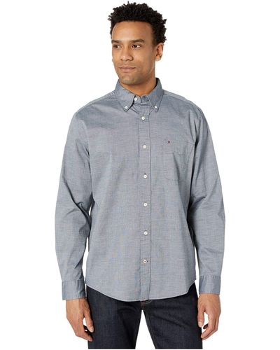 Tommy Hilfiger Mens Long Sleeve In Classic Fit Button Down Shirt - Blue