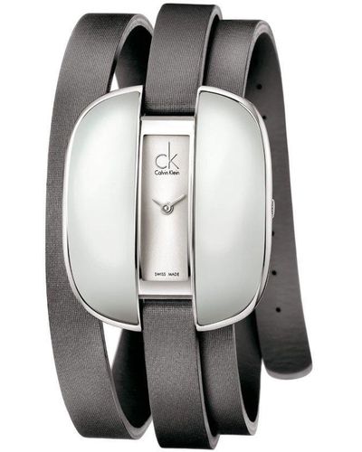 Calvin Klein Analog Quarz Uhr mit Leder Armband K2E23620 - Grau