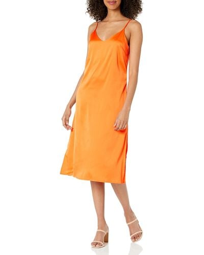 The Drop Ana Silky V-neck Midi Slip Dress - Orange
