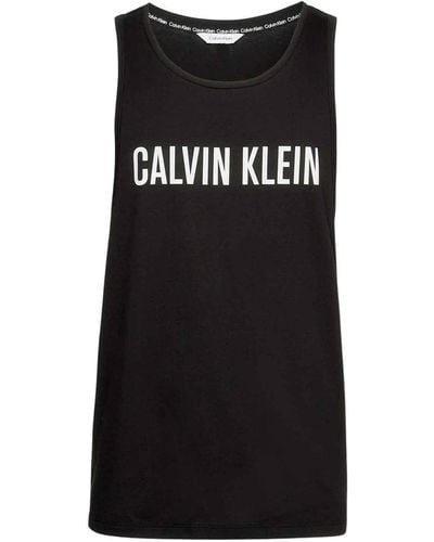 Calvin Klein Canottiera Uomo CK Canotta Pura Cotone con Stampa Davanti Articolo KM0KM00837 Tank - Nero