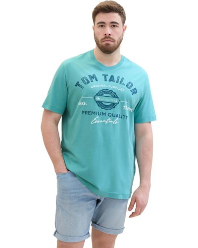 Tom Tailor Plussize T-Shirt mit Logo-Print aus Baumwolle - Blau