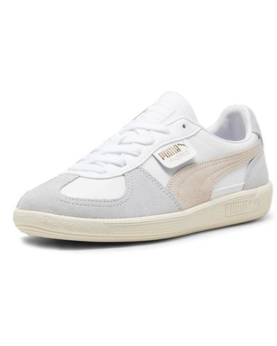 PUMA Womens Palermo Leather Lace Up Trainers Shoes Casual - Beige, Grey, White, Beige, Grey, White, 8 Us