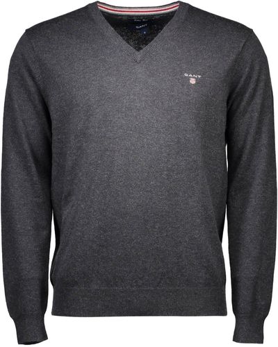 GANT Cotton Wool Long Sleeve V-neck Jumper - Grey
