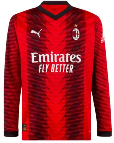 PUMA 2023-2024 AC Milan Long Sleeve Home Football Soccer T-Shirt Maillot - Rouge
