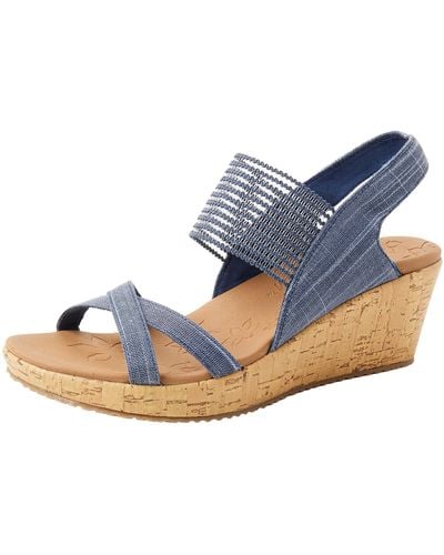 Skechers Beverlee high Tea Wedge Sandal Black black 7 Wide in