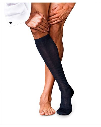 FALKE Luxury Line No. 7 Knee-high Socks Finest Merino Wool Black Grey More Colours Thin Fine Long Length Thermal Warm Plain Pattern - Blue