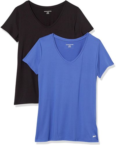Amazon Essentials Camiseta técnica elástica de ga Corta y Cuello en Pico - Azul