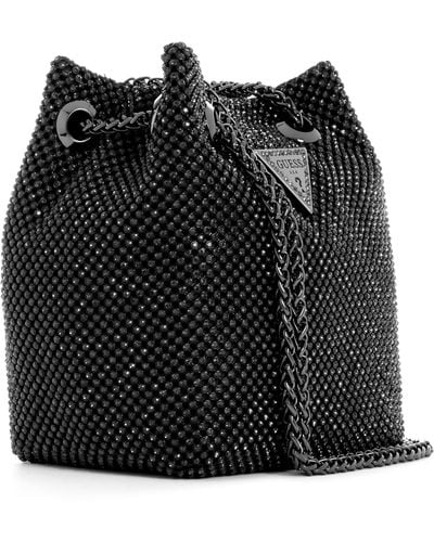 Guess Lua Rhinestone Mesh Mini Pouch Bag - Black