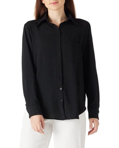 FIND Casual Oversized Button Down V Neck Blouses Shirts - Black
