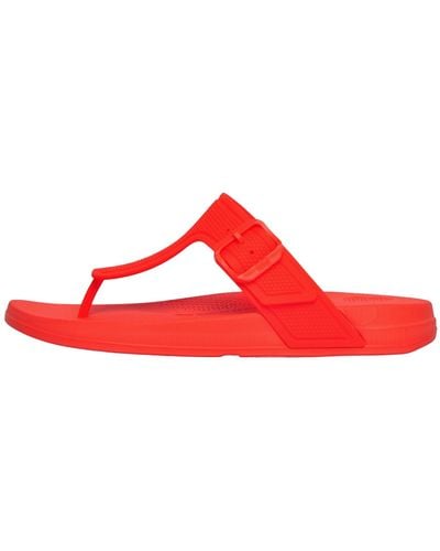 Fitflop Iqushion Adjustable Ladies Buckle Flip-flops Neon Orange Uk 6 - Red