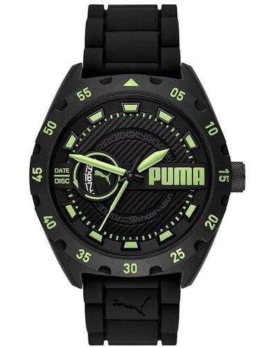 PUMA Street V2 Zwart Castorolie Horloge Met Drie Wijzers En Datum