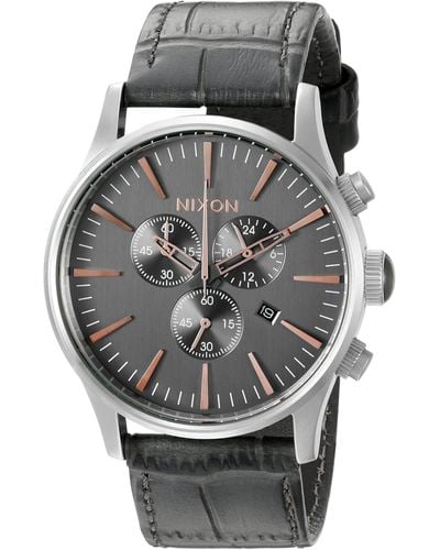 Nixon Analog Sentry Chrono Leather Watch - Grey