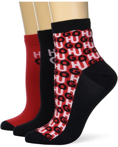 HUGO Three Pack Cotton Mix Ankle Socks - Red