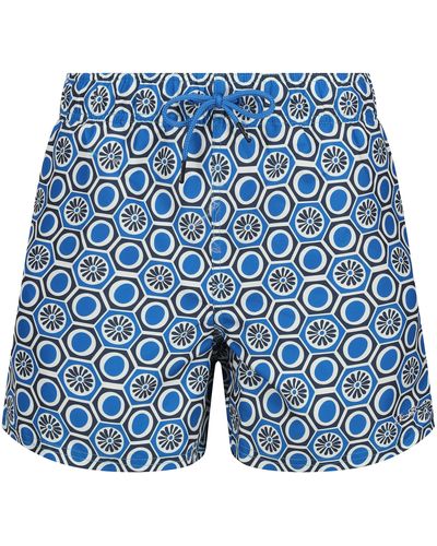 Ben Sherman S Swim Shorts In Navy Short Length Bold Print - Blue
