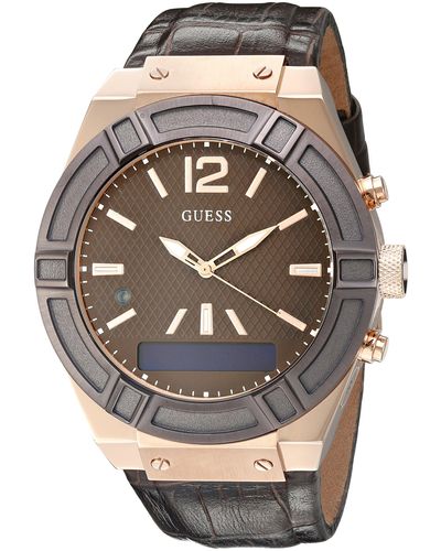 Guess Digitaal Quartz Leer - Bruin