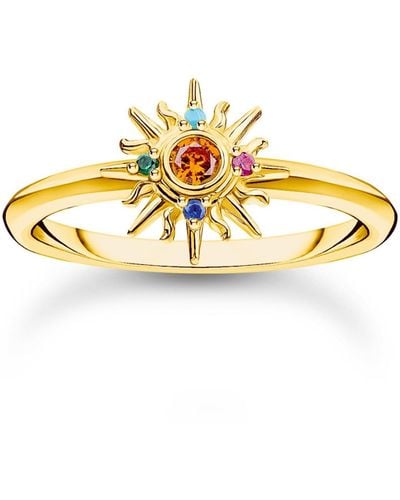 Thomas Sabo Gold-plated Ring With Sun And Colourful Stones 925 Sterling Silver - Metallic