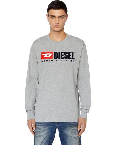 DIESEL T-Shirt mit langen Ärmeln und Fleece-Logo - Grau
