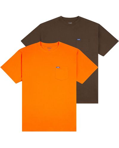 Wrangler Shirt Big And Tall - 2 Pack Short Sleeve Cotton Tee With Chest - Orange