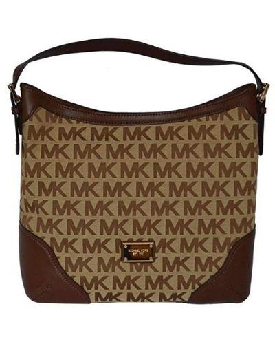 Michael Kors Mk Signature Millbrook Large Shoulder Bag Handbag Beige Mocha - Brown