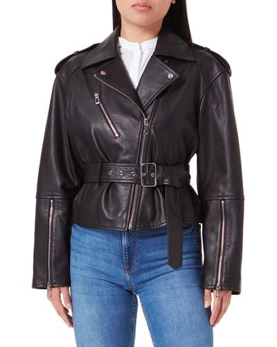 HUGO Black Leather Jacket - Schwarz