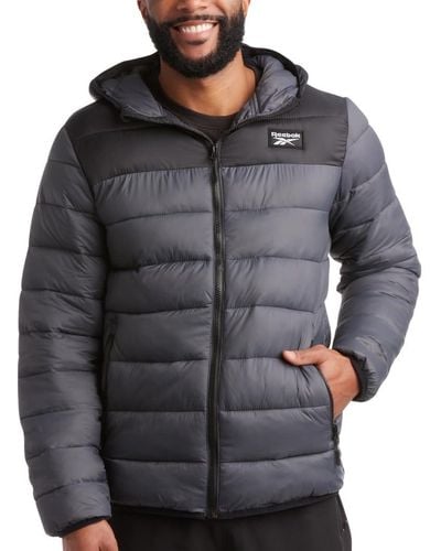 Reebok Jacket – Lightweight Hooded Quilted Puffer Coat – Warm Insulated Winter Jacket For - Grey
