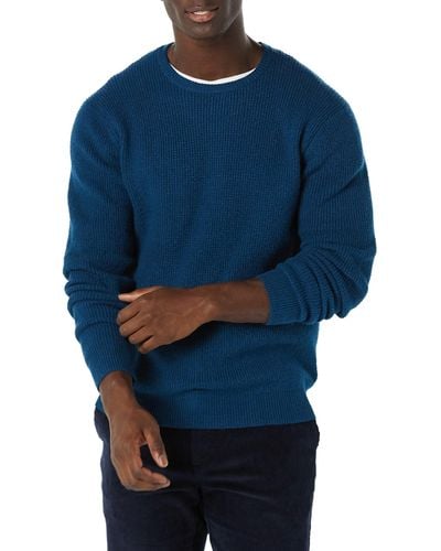 Amazon Essentials Maglione Morbido Girocollo a iche Lunghe in Punto Waffle Uomo - Blu