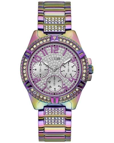 Guess Multifunction Purple Crystal Bracelet Watch - Multicolor