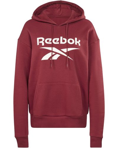 Reebok Pile con Logo Grande Top con Cappuccio - Rosso