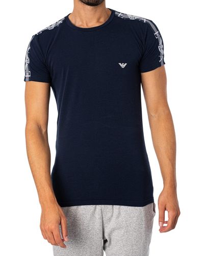 Emporio Armani Textured Monogram Logo Band T-Shirt - Blau