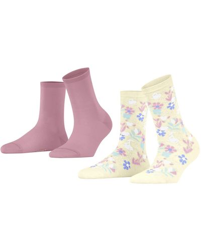Esprit Fresh Summer Flower 2-Pack chaussettes courtes femme viscose multicolore longueur mi-mollet avec motif fantaisie pour été ou - Rose