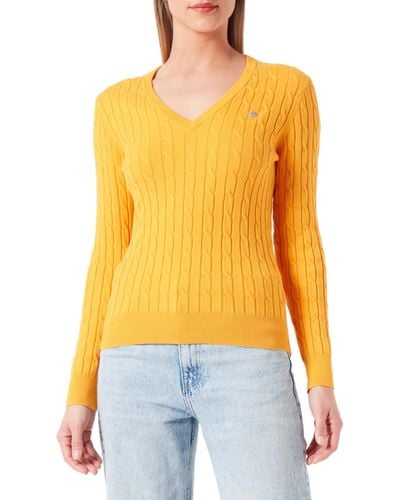 GANT Stretch Cotton Cable V-Neck Pullover - Gelb