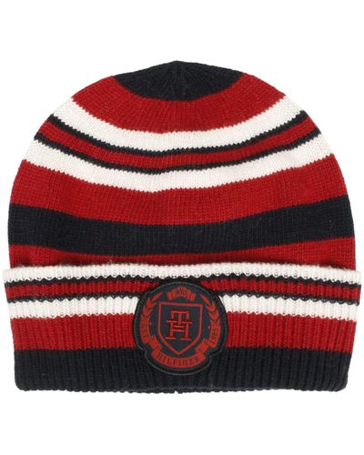 Tommy Hilfiger S Th Modern Striped Beanie Hat - Red